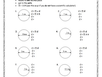 Circumference of a circle worksheet