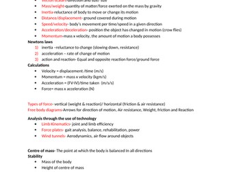 OCR A Level PE paper 1. 1.3 Biomechanics revision aid