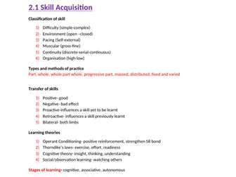 OCR A Level PE Paper 2 Psychology and skill Acquisition revision aid