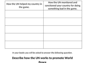 United Nations Game Board and info sheet