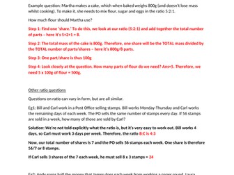 11+ Ratio Worksheet with Worked Examples