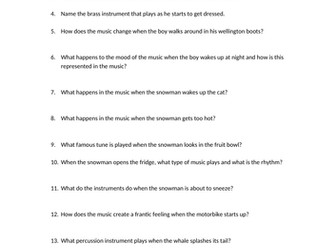 The Snowman Question Sheet