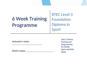 Fitness training programme (logbook)