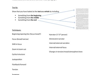 Paper 1 Question 3 Structure Tips Sheet (GCSE English Language AQA Spec)