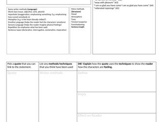 Paper 1 Question 4 Scaffolded Table Sheet (GCSE English Language AQA)