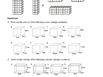 VOLUME of cubes and cuboids - GEOMETRY - WITH ANSWERS