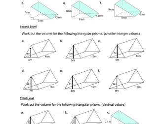 VOLUME of triangular Prisms - GEOMETRY - WITH ANSWERS