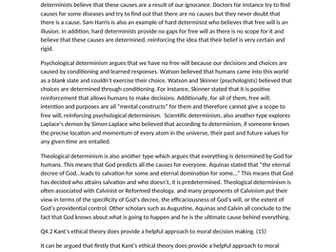 RELIGIOUS STUDIES AQA A LEVEL EXAM QUESTIONS ETHICS ON KANT, CONSCIENCE AND DETERMINISM A* IN ALEVEL