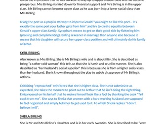 Detailed character analysis of The Birlings (An Inspector Calls)