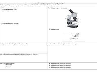 Revision placemats for Edexcel GCSE Biology 9-1 Core practicals 1,2,3,4,5,6,7.