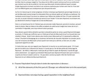 L'Etranger - A level sample essay with translation activities