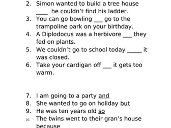 Conjunction Worksheet Year 2