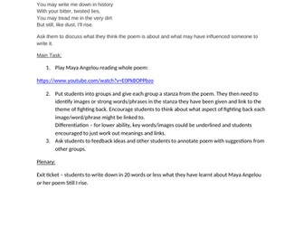 Maya Angelou mini unit of work