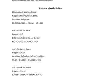 Summary Notes - Acyl Chlorides and Acid Anhydrides