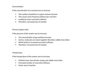 AS Summary Notes - Rate of Reaction and Equilbrium