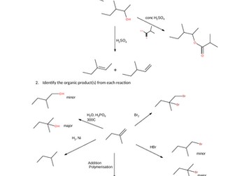 Organic Reaction Pathways. Worksheet with answers