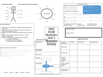 OCR (9-1) Business Unit 1 Knowledge organiser business activity
