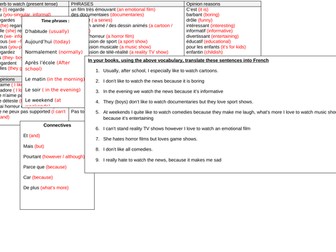 KS3 writing frame to describe TV preferences