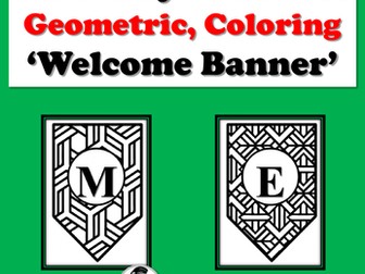 Welcome, Pennant Banner, Bulletin Board Letters for Geometric Pattern Coloring