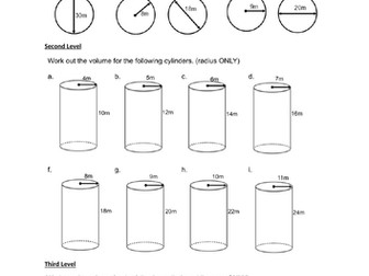 VOLUME of cylinders- GEOMETRY - WITH ANSWERS