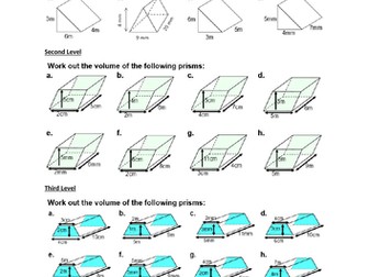 Volume of all PRISMS - GEOMETRY - 3D SHAPES - WITH ANSWERS