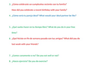 GCSE Spanish speaking exam general conversation questions with English