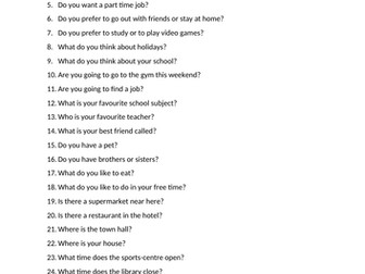 GCSE Spanish practice worksheet on asking questions for the speaking exam - role play