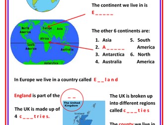 Where we live in Our World - Worksheet