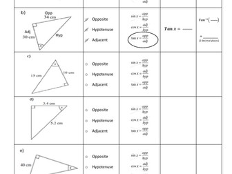 Trigonometry Missing Sides and Angles (Low ) Scaffolded Worksheet