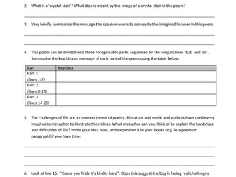 Mother to Son - Langston Hughes - Comprehension and analysis worksheet