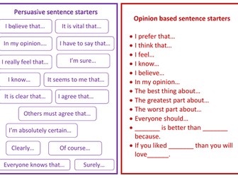 Sentence Openings; Persuasive and Opinion based responses.
