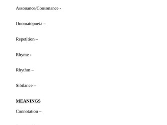 Key Literary Devices for Pupils to Know and Define for GCSE