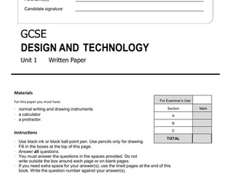 GCSE Design and Technology mock exam AQA style.