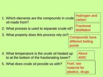 Three sets of starter questions on fuels