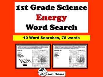 First Grade Science, Energy, Word Search Worksheets
