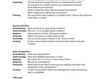 Blooms taxonomy maths questions