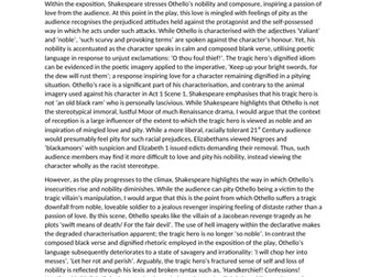 Full marks, A* essay response analysing Othello's character