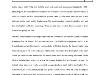 13+ CE History Model Essay (Elizabeth I & the defeat of the Armada)