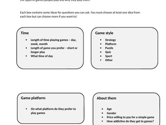 Worksheets for game design