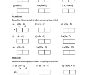ALGEBRA - EXPANDING single brackets -  DIFFERENTIATED - with ANSWERS