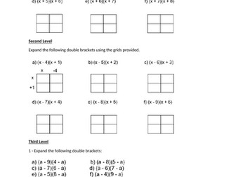 Algebra - EXPANDING double brackets - LESSON AND WORKSHEET - Differentiated with ANSWERS