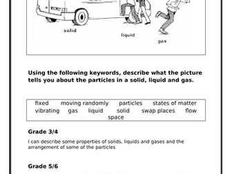 Solids, liquids and gases literacy homework for KS3 and/or low ability KS4.