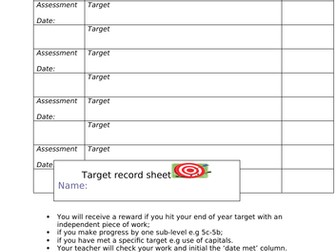 Target sheets and tracking documents for Key Stage 3