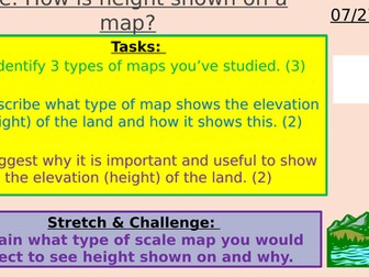 How is Height shown on a map?