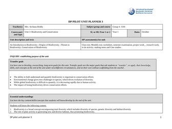 DP ESS Unit 3, 5, 6, 7, Lesson Plans