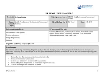 DP ESS Unit 1 and 2  Lesson Plans