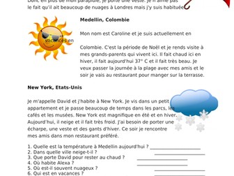 French Reading on Weather, Seasons and Clothes: Le temps / Les vêtements