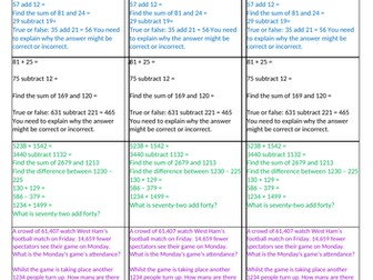 Year 4 addition and subtraction differentiated questions