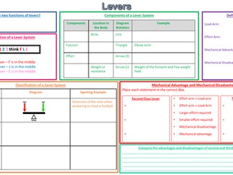 A Level Biomechanics: Levers Learning Mat with Answers