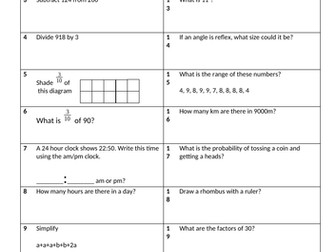 Maths Test "Quick 20" Questions (with answers) Mixed topics KS3 and KS4 FREE SAMPLE